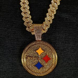 NFL Pittsburgh Steelers Necklace Pendant Cuban Chain Link Football Jewelry
